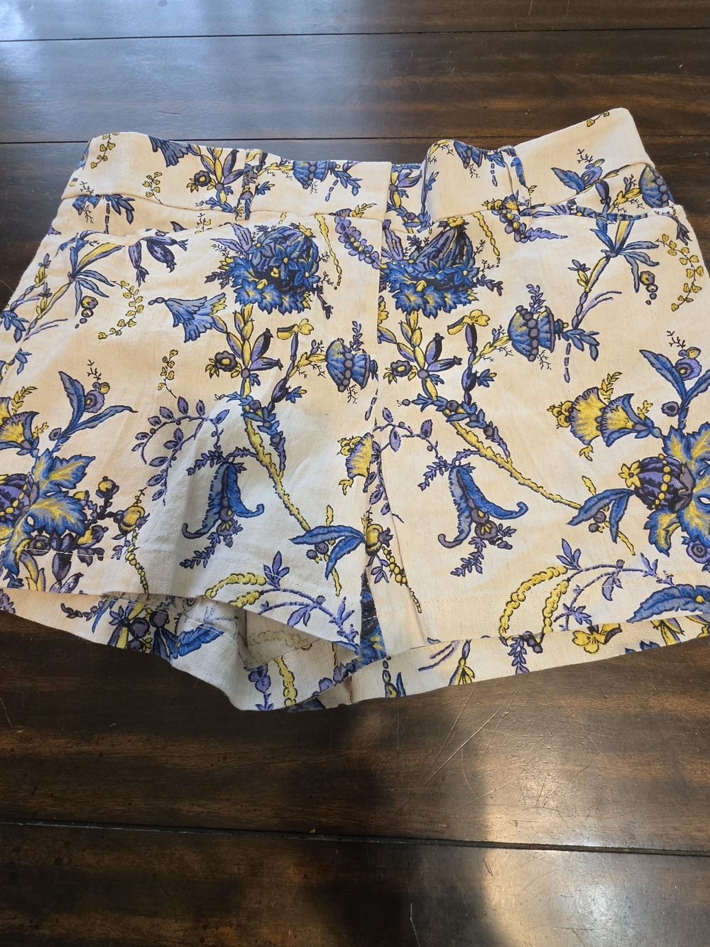 LOFT The Lily Riviera Shorts Blue Yellow Floral Linen Blend Size 4